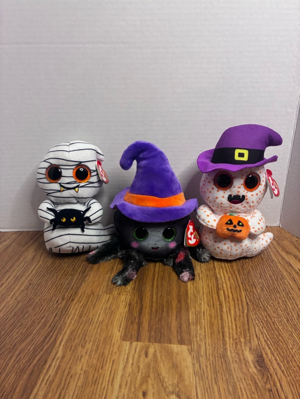Ty Beanie Boos Bundle Lot Ooooky Mummy, Weaver Spider, And Flicker Ghost Plushie